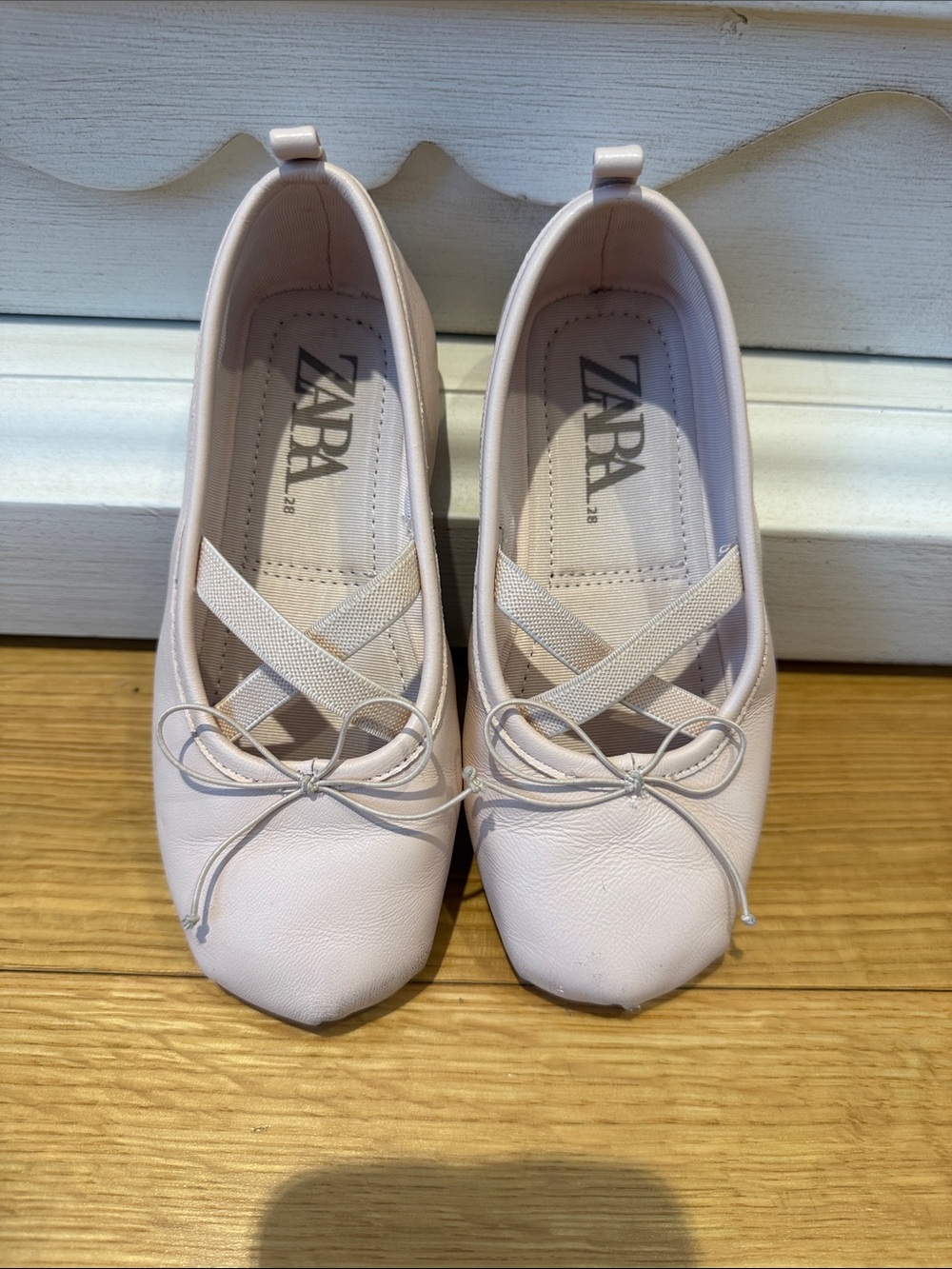 ZARA Pale Pink Girls' Ballet Flats with Crisscross Elastic